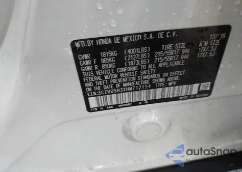 2017 Honda Hr-V Lx from USA, damaged, VIN 3CZRU5H3XHM712154